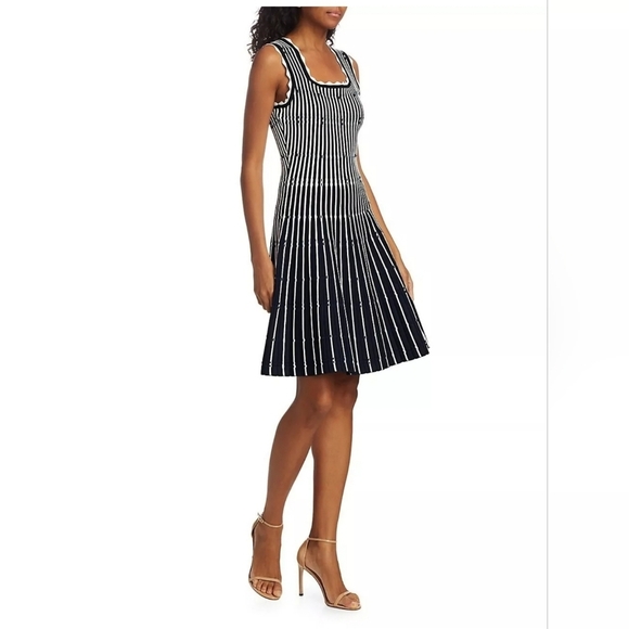 LELA ROSE Fringe Striped Crochet-Knit Midi Dress SIZE L - Picture 1 of 15